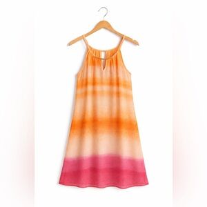 Luxology Peach Sunset Ombré Dress w/ Gold Bar Neckline – Size 8